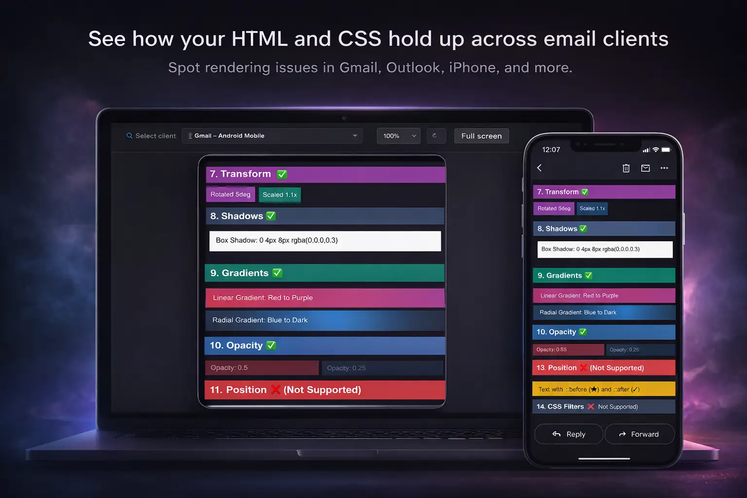 Free HTML email preview tool - MailViewr interface showing Gmail and Outlook testing